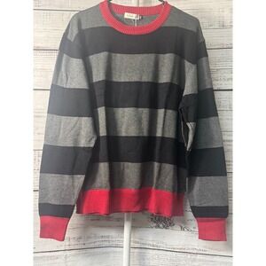 Womens's Striped Crew Neck Long Sleeve Sweater‎ Black Gray Red
